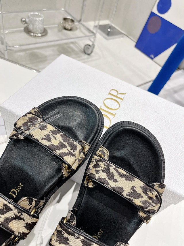 Dior迪奧2022新款新色系魔術貼涼鞋原版複刻專櫃豹紋系沙灘涼鞋女士涼鞋 dx3091